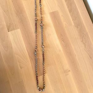 LOFT beaded long wrap necklace with silver and diamond detail